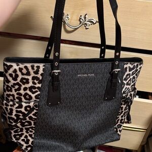 Michael Kors Black and Tan Leopard Tote